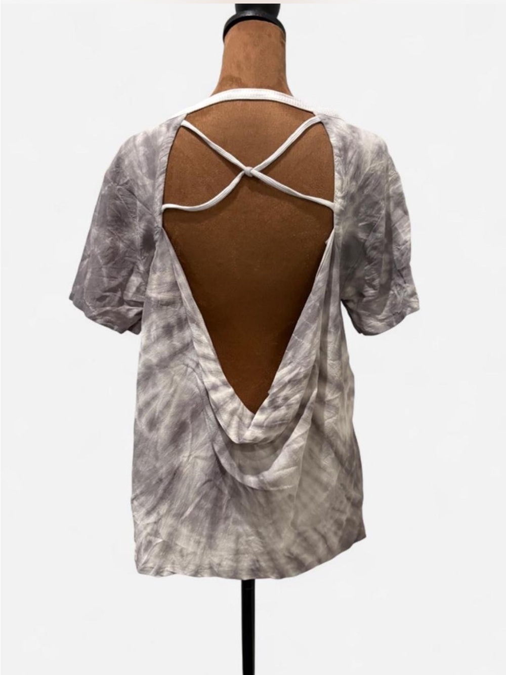 Chaser 100% Silk Gray Tie Dye Open Cowl Back Boho Indie Top XS
